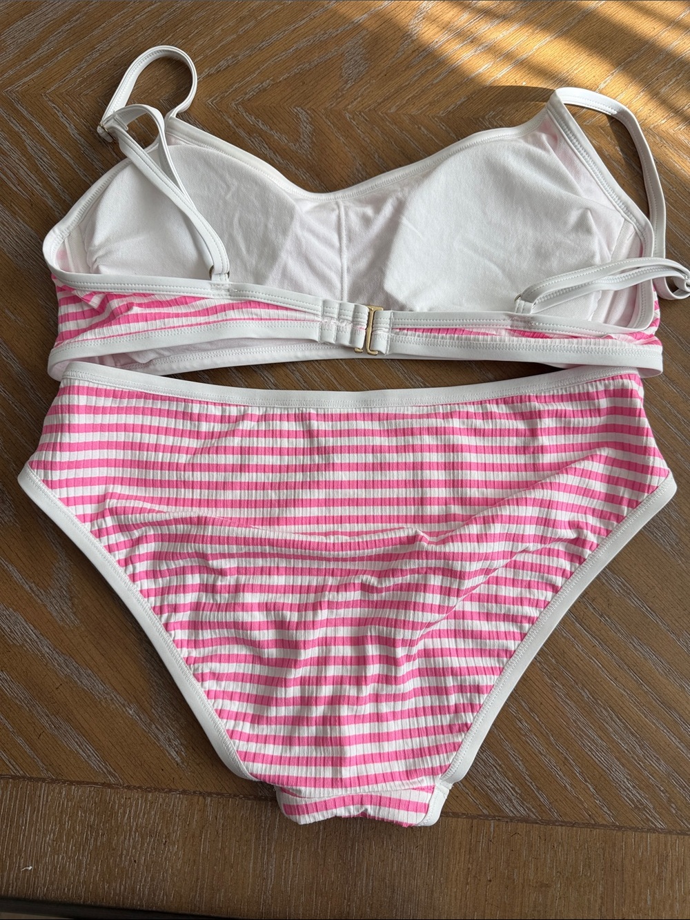 Shade & Shore Pink and White Ribbed Stripe Bikini Set - Picture 2 of 5